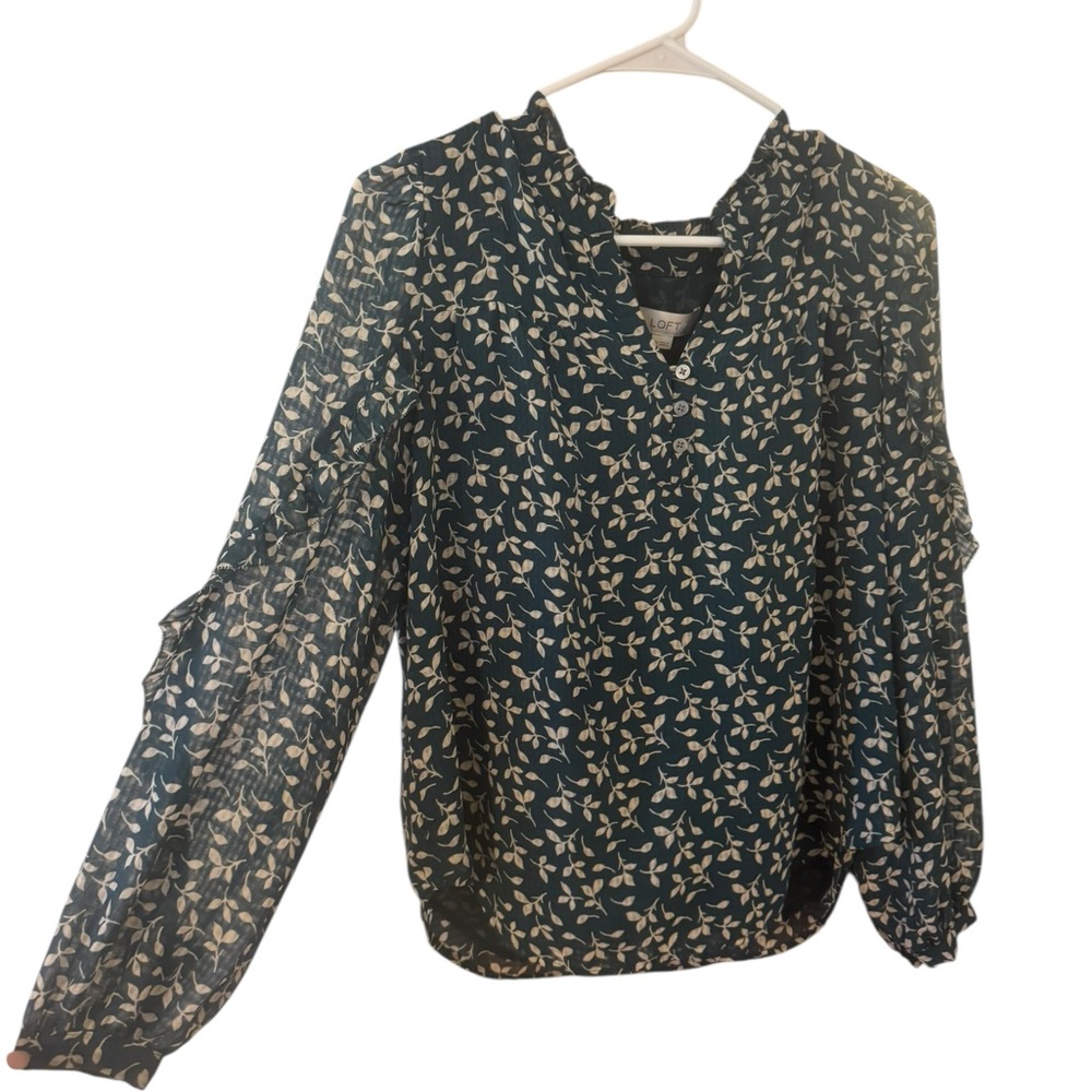 LOFT Teal Floral Ruffle Sleeve Top – Size SP